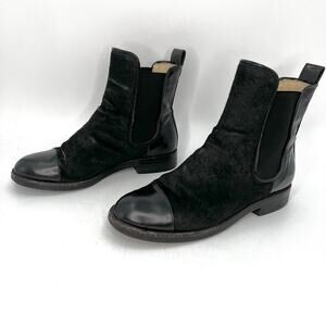 Clarks x Orla Kiely Ponyhair Chelsea Boots Black Leather Booties